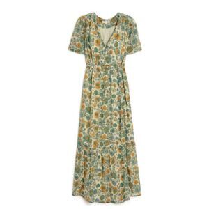 LOUISE MISHA  Sandhya Maxi Dress V Neck Romantic Floral Tie Waist Green Sz 4